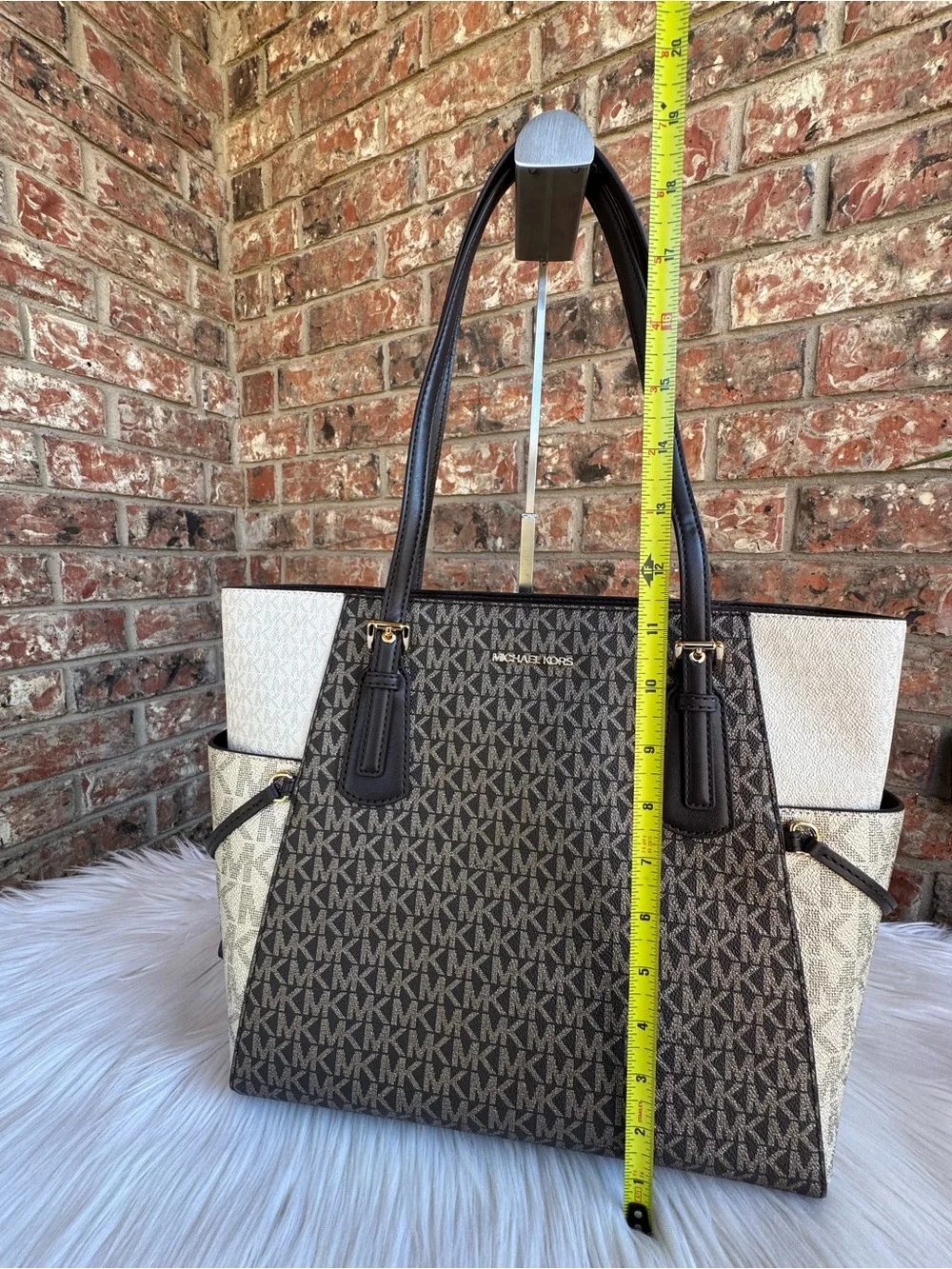 Michael Kors Women's Signature Logo Brown and Cream Tote Bag
